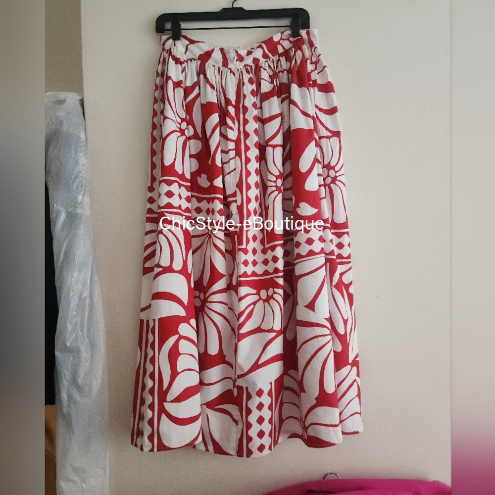 H&M Co-ord Set Poplin Crop Top XL + Maxi Skirt  10 Bright Red/white - Picture 10 of 13